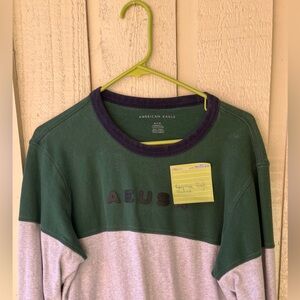 American Eagle By Payless Green, Gray, and Navy Long Sleeve Tee